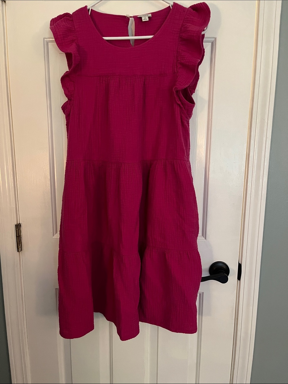 J. Crew Pink Ruffle Sleeve Tiered Casual Dress